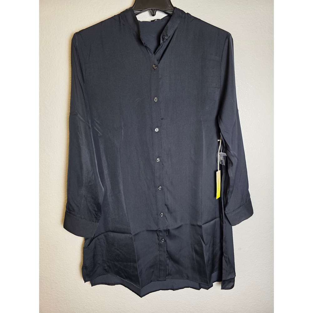Summersalt Black Button Down Swim Cover Up Shirt Mandarin Collar Large